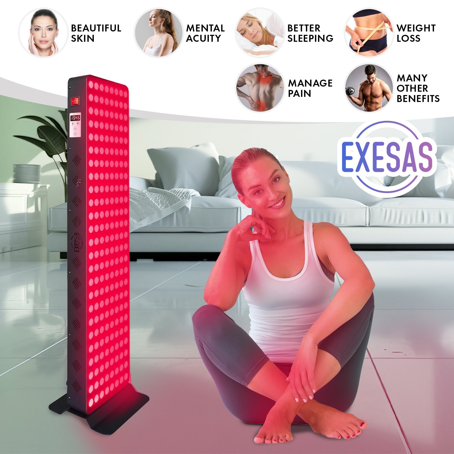 EXESAS 200 LED, 1000W Dual-Chip, Red Light Therapy Device for Full Body, 4-Wavelengths Infrared LED Panel for Skin, Weight, Pain, Wellness