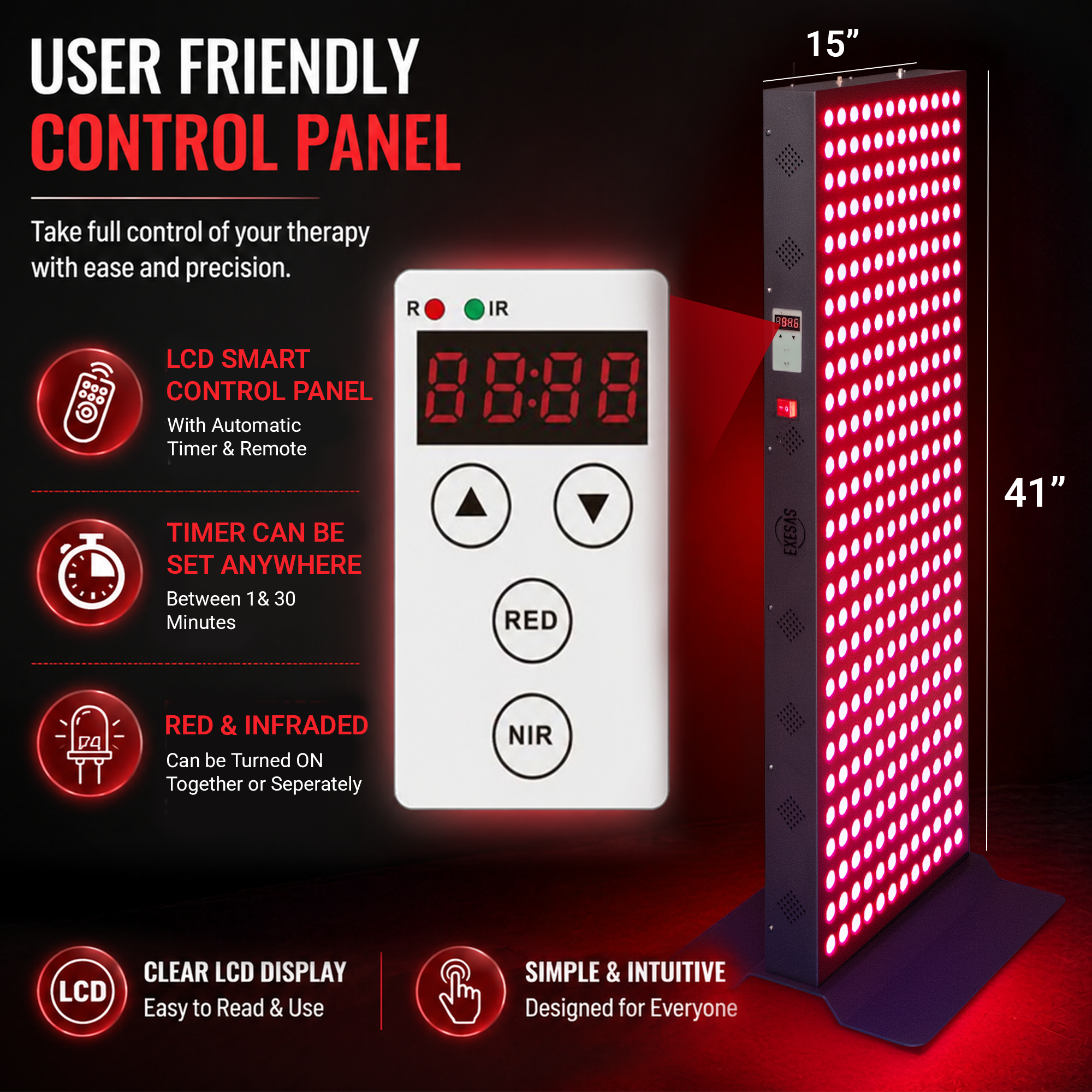 EXESAS 324 LED, 1620W Dual-Chip, Red Light Therapy Device for Full Body, 4-Wavelengths Infrared LED Panel for Skin, Weight, Pain, Wellness