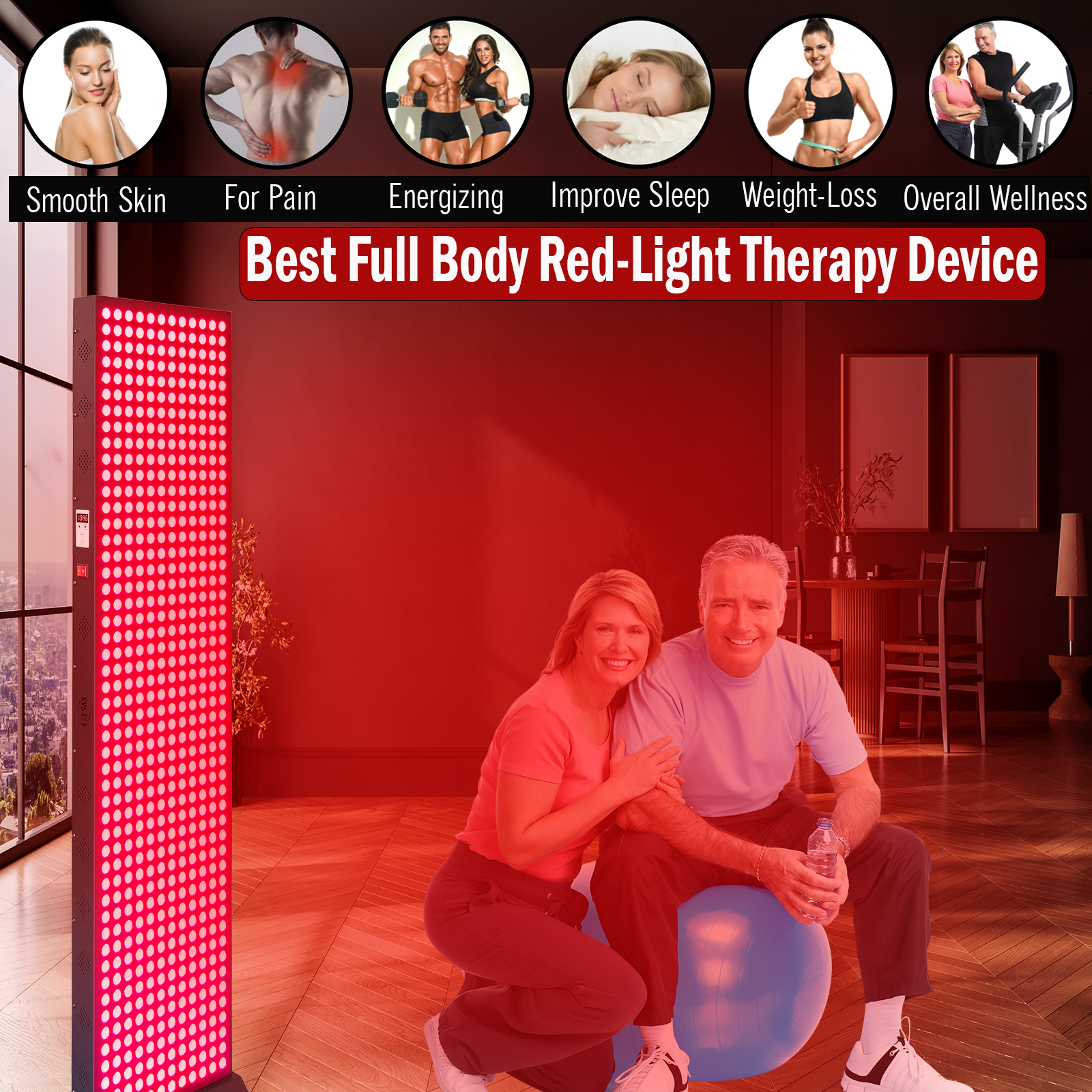 EXESAS  600 LED, 3000W Dual-Chip, Red Light Therapy Device for Full Body, 4-Wavelengths Infrared LED Panel for Skin, Weight, Pain, Wellness