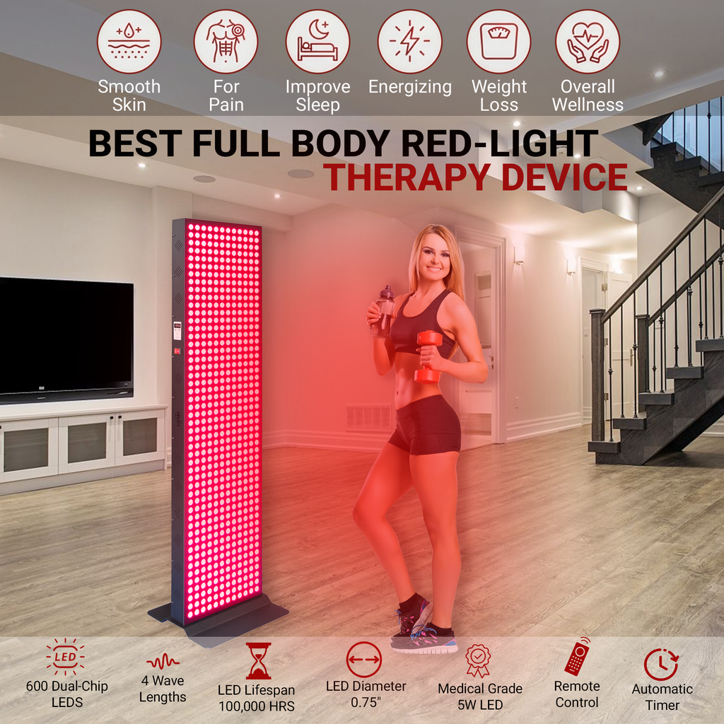 EXESAS  600 LED, 3000W Dual-Chip, Red Light Therapy Device for Full Body, 4-Wavelengths Infrared LED Panel for Skin, Weight, Pain, Wellness