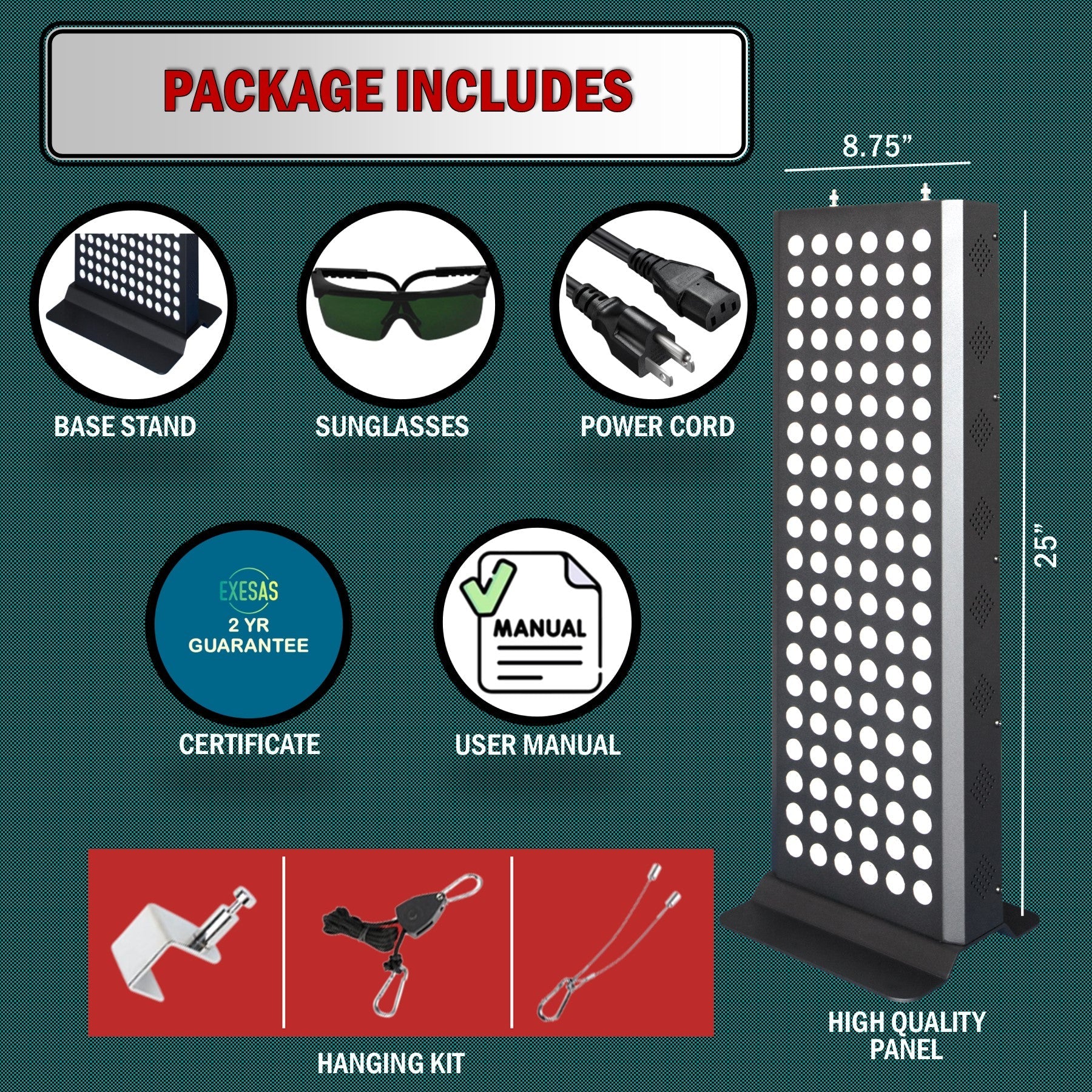 EXESAS 120 LED, 600W Dual-Chip, Red Light Therapy Device for Full Body, 4-Wavelengths Infrared LED Panel for Skin, Weight, Pain, Wellness