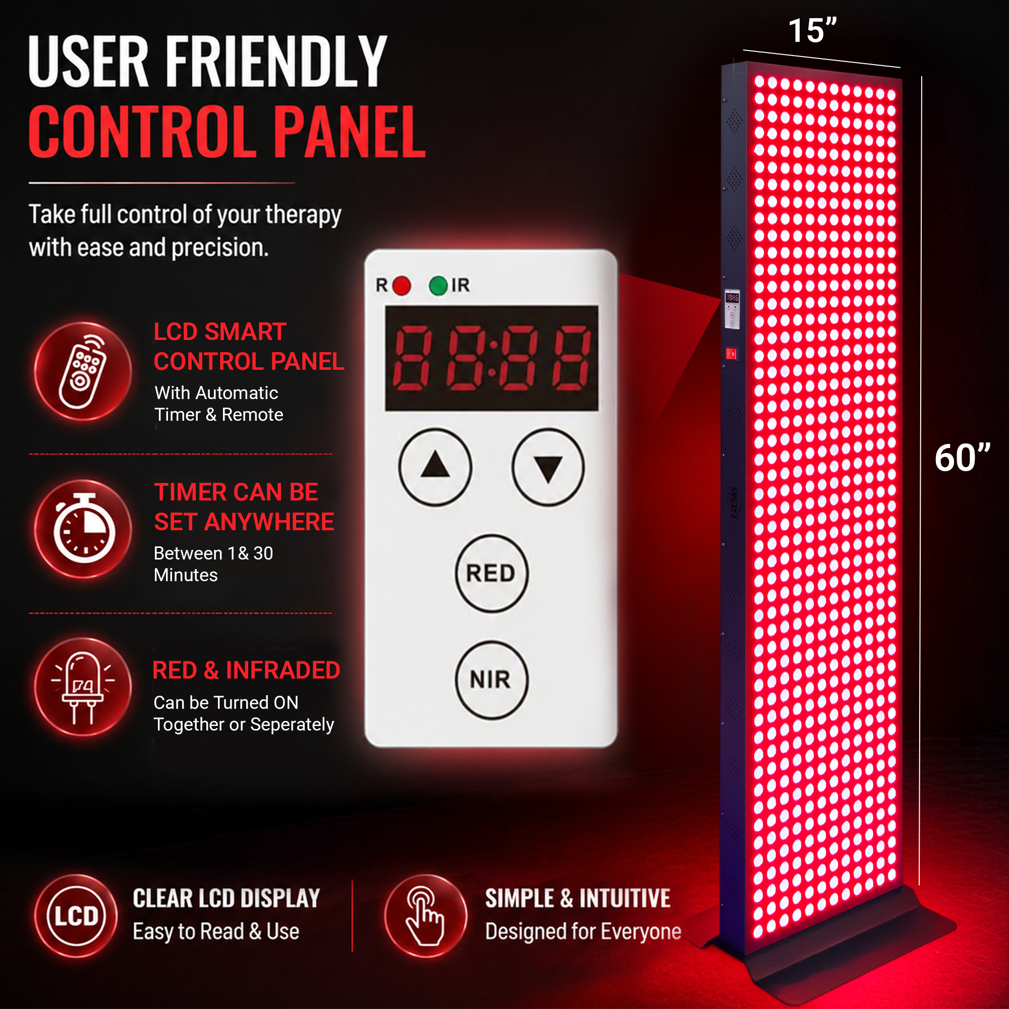 EXESAS  600 LED, 3000W Dual-Chip, Red Light Therapy Device for Full Body, 4-Wavelengths Infrared LED Panel for Skin, Weight, Pain, Wellness