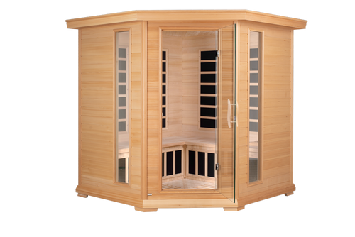 Blisspod, Vienna, Corner Spacious Far Infrared Sauna Canadian Hemlock Ultra Low EMF, 12 Heaters, 4-5 Persons
