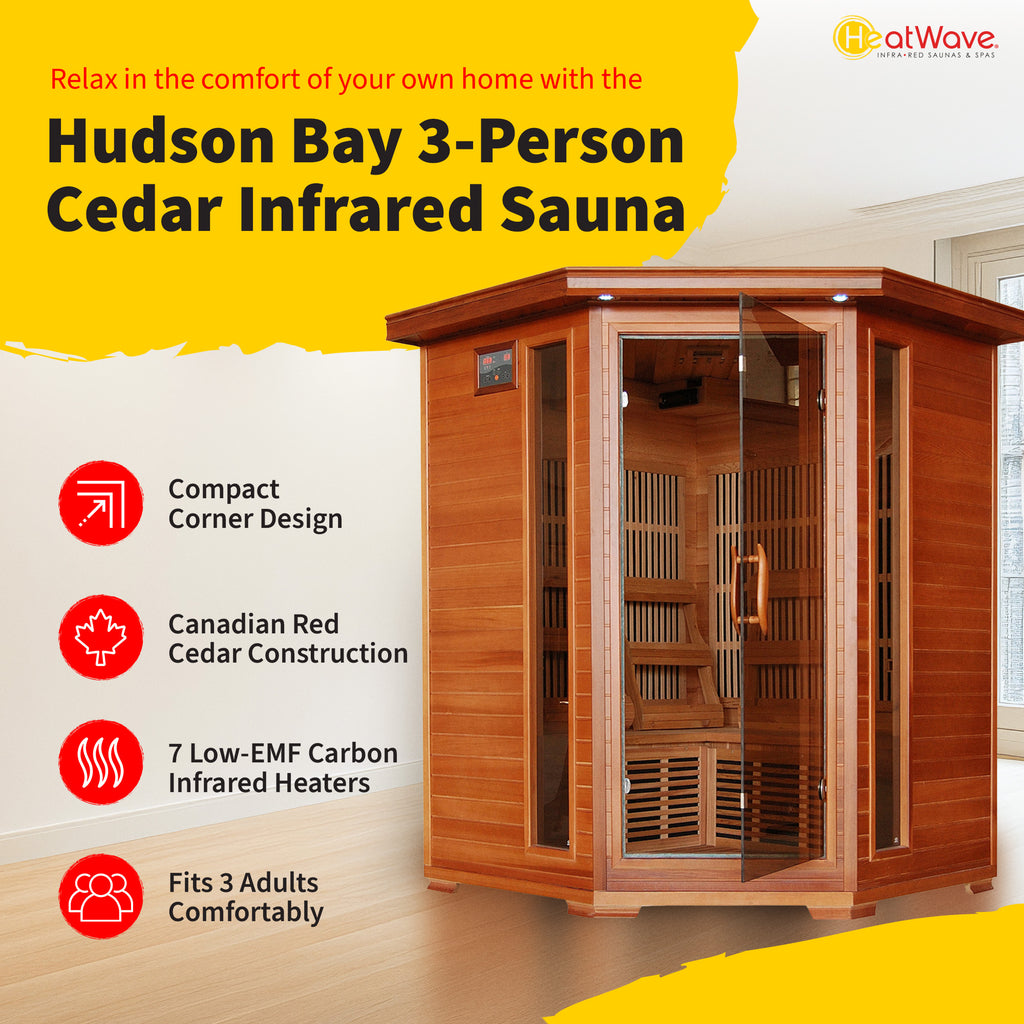 Hudson Bay 3-Person Cedar Corner Infrared Sauna with 7 Carbon Heaters