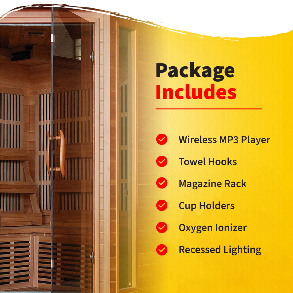 Hudson Bay 3-Person Cedar Corner Infrared Sauna with 7 Carbon Heaters