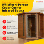 Whistler 4-Person Cedar Corner Infrared Sauna with 10 Carbon Heaters