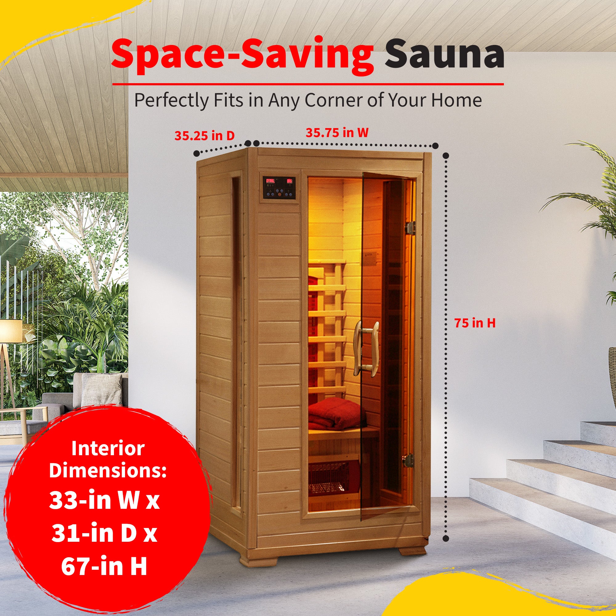 Buena Vista 1-2 Person Hemlock Infrared Sauna with 3 Ceramic Heaters
