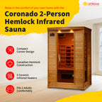 Coronado 2-Person Hemlock Deluxe Infrared Sauna with 6 Carbon Heaters