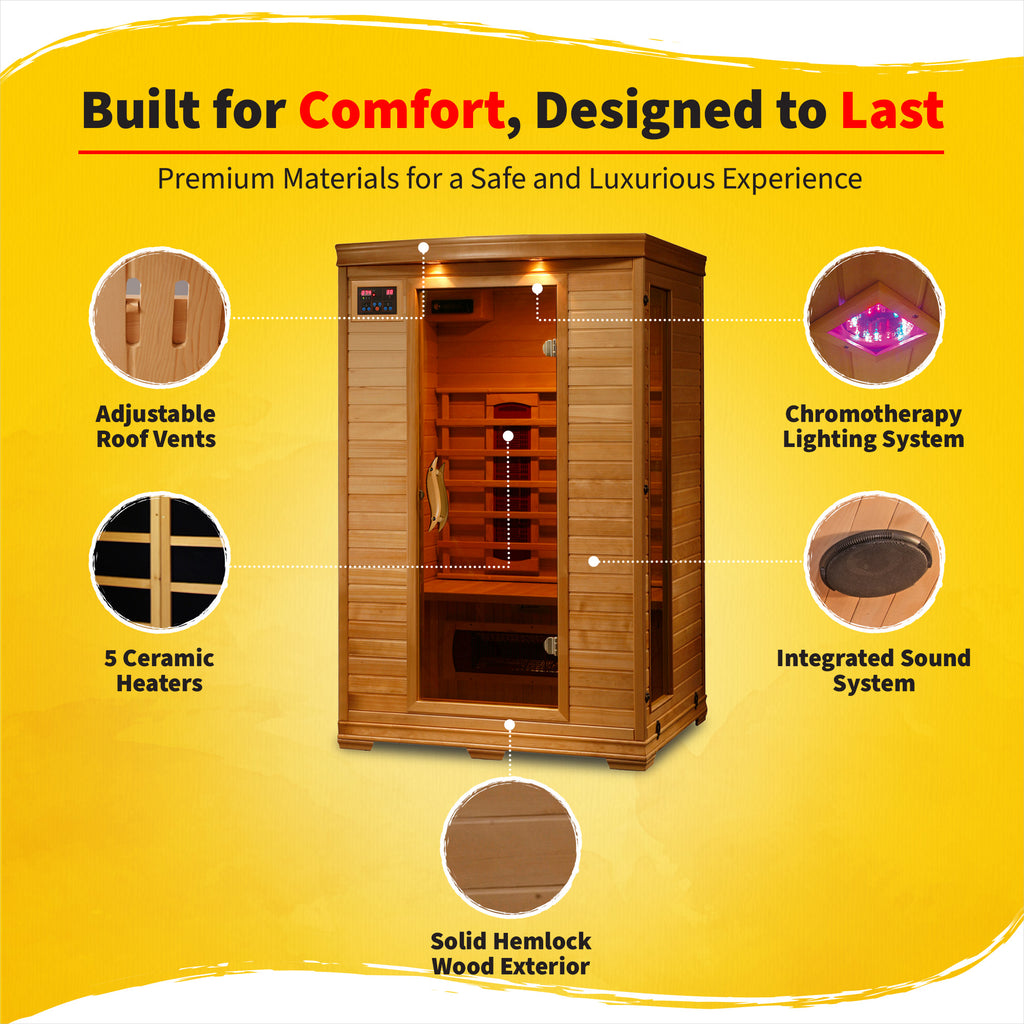 Coronado 2-Person Hemlock Deluxe Infrared Sauna with 6 Carbon Heaters