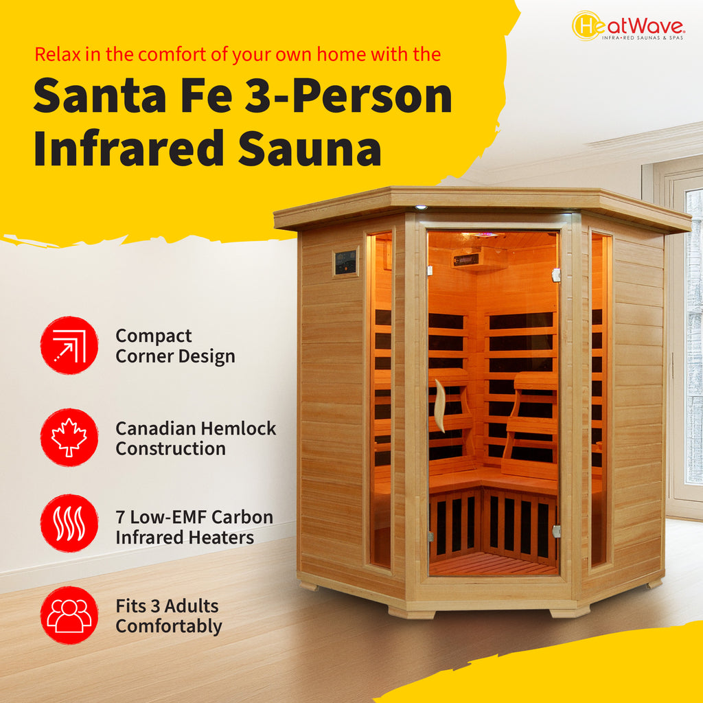 Santa Fe 3-Person Hemlock Corner Infrared Sauna with 7 Carbon Heaters