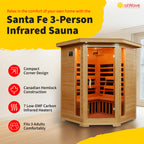 Santa Fe 3-Person Hemlock Corner Infrared Sauna with 7 Carbon Heaters