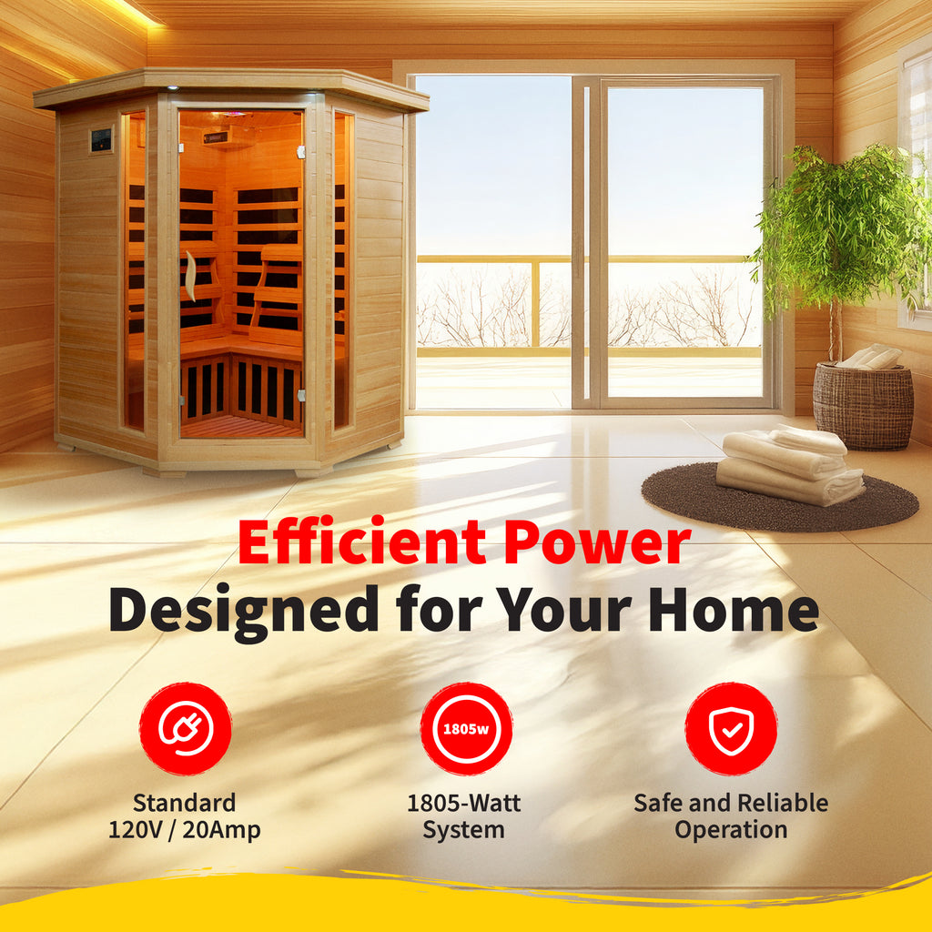 Santa Fe 3-Person Hemlock Corner Infrared Sauna with 7 Carbon Heaters