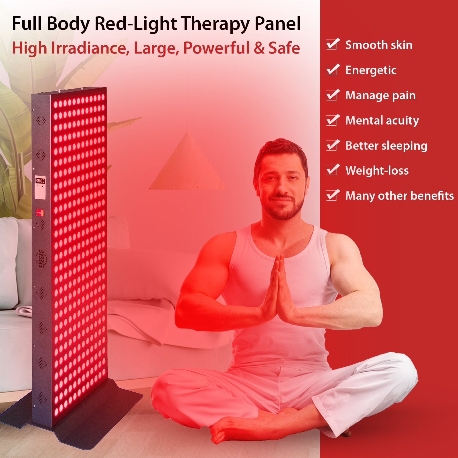 EXESAS 324 LED, 1620W Dual-Chip, Red Light Therapy Device for Full Body, 4-Wavelengths Infrared LED Panel for Skin, Weight, Pain, Wellness