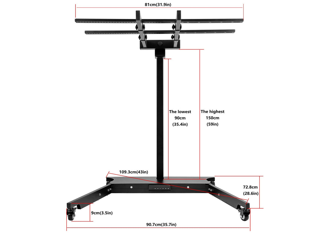 Horizontal/Vertical Powered Automatic Rolling Stand for EXESAS Red Light Therapy Panels, Auto Height Adjustment, (Panel Sold Separately)