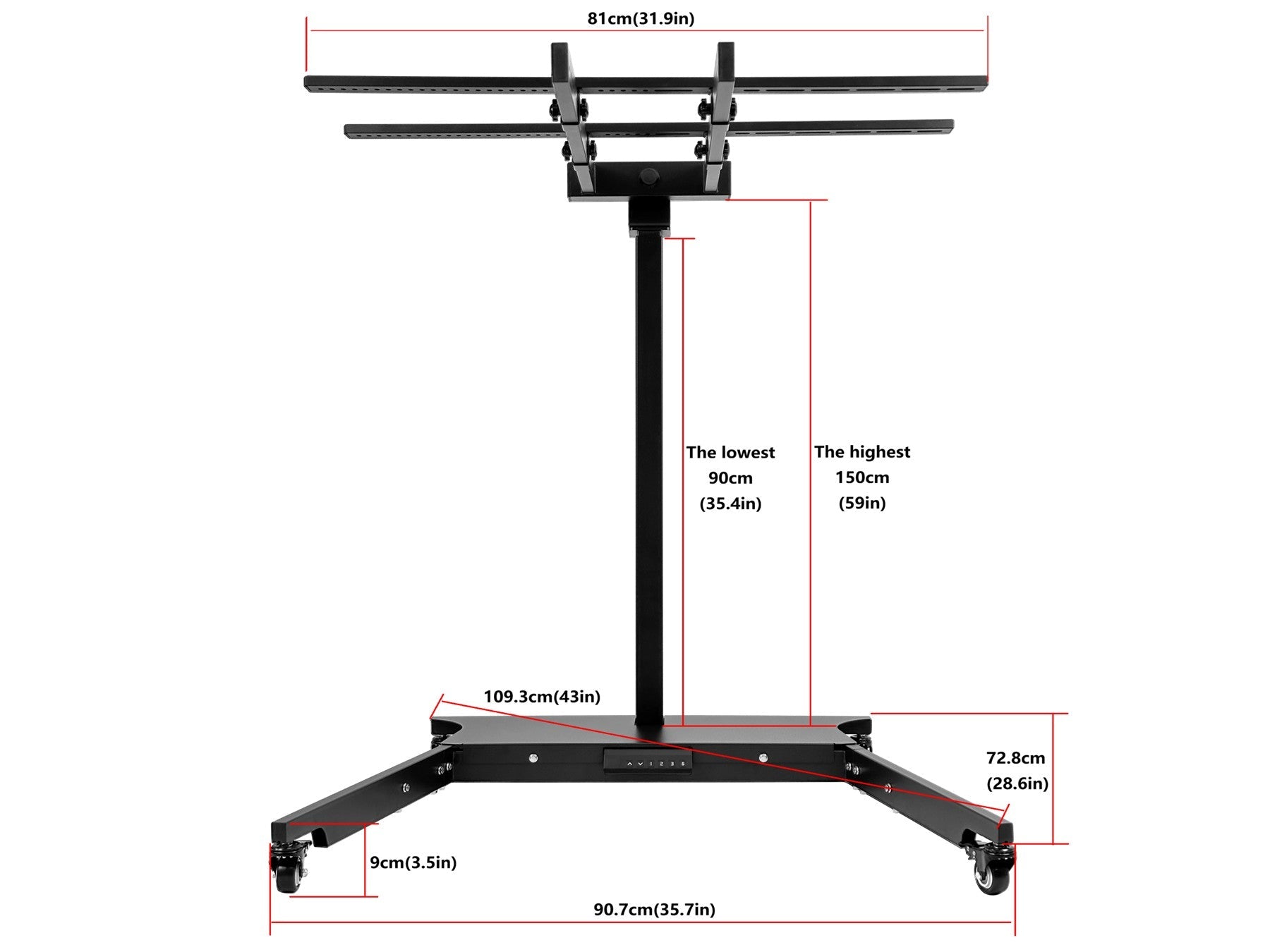 Horizontal/Vertical Powered Automatic Rolling Stand for EXESAS Red Light Therapy Panels, Auto Height Adjustment, (Panel Sold Separately)