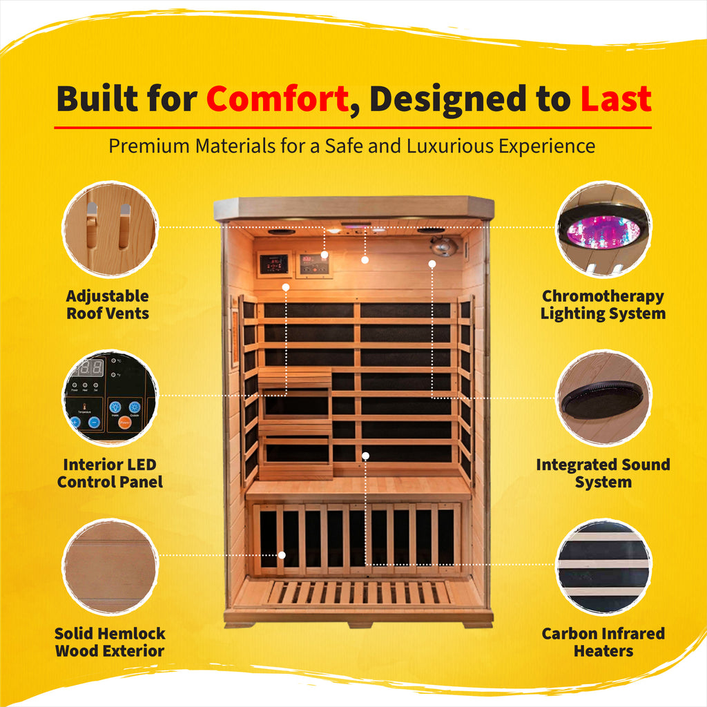 Sonoma 2-Person Hemlock Infrared Sauna with 6 Carbon Heaters