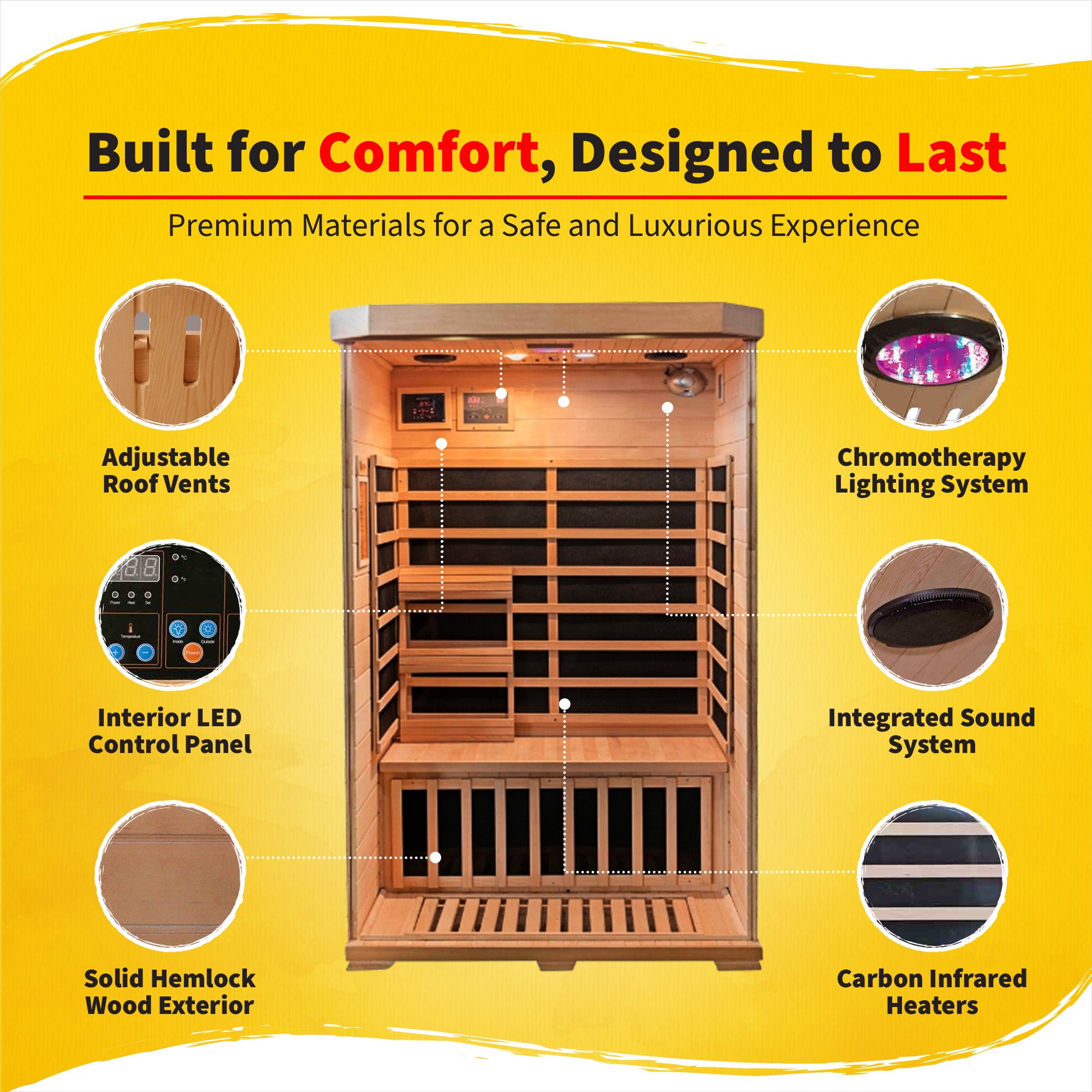 Sonoma 2-Person Hemlock Infrared Sauna with 6 Carbon Heaters