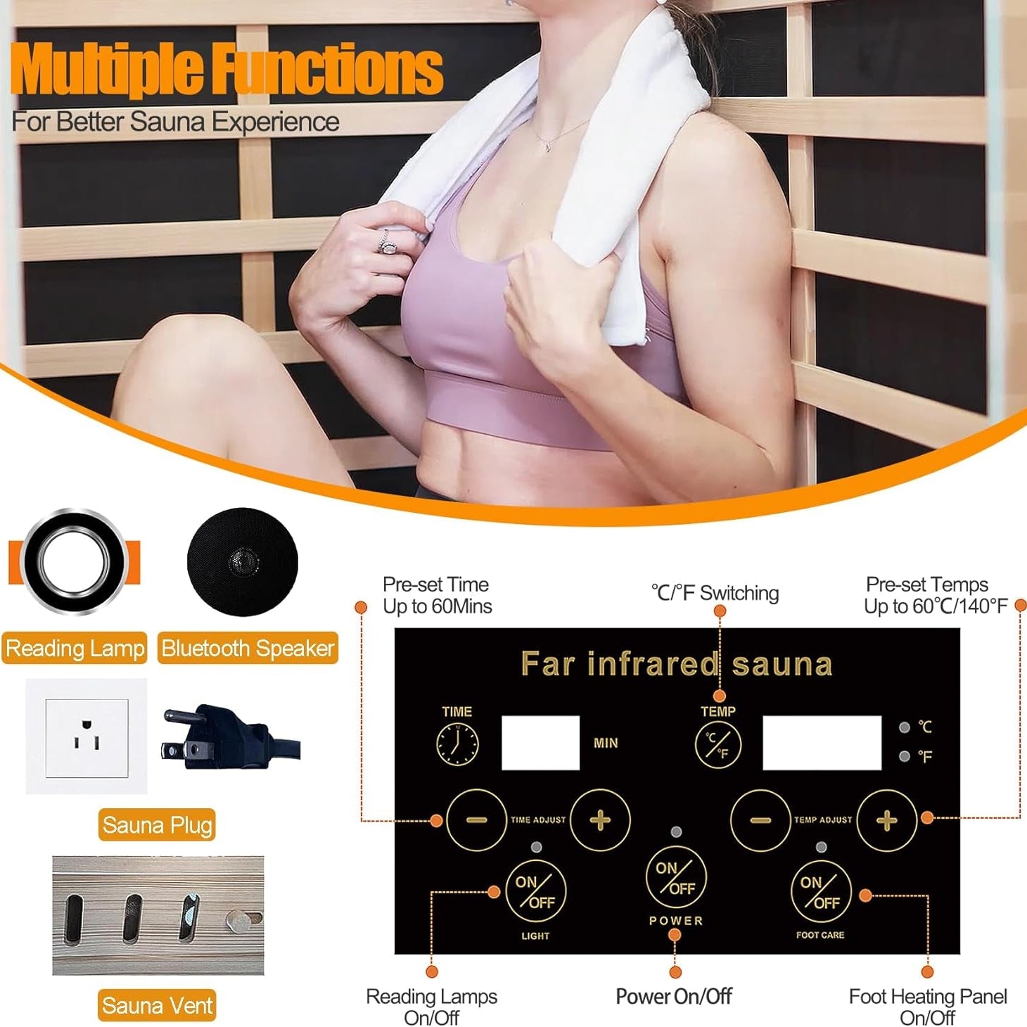 Far Infrared Sauna, 1 Person Infrared Sauna, Canadian Hemlock Wood 1290W Low-Emf Infrared Saunas for Home with Bluetooth Speakers, Reading Lamp