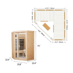 Premium 2-Person Corner Space Infrared Wooden Sauna Room With Bluetooth Speakers, 1600W (SAK81524)