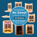 Premium 2-Person Corner Space Infrared Wooden Sauna Room With Bluetooth Speakers, 1600W (SAK81524)